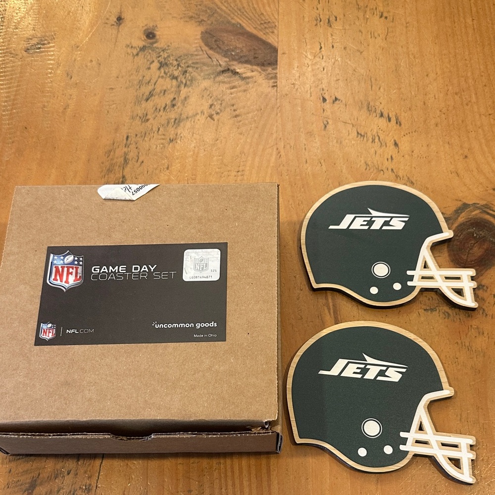 NFL Jets Green Helmet Coaster Set